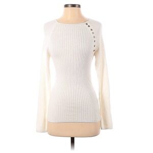 Topshop White Button Ribber Pullover Long Sleeve Top in Ivory